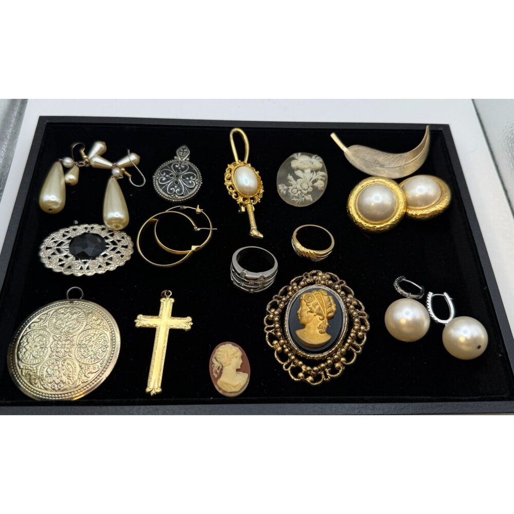 Mixed Vintage & Modern Estate Jewelry Lot – Pearls, Cameos, Rings, Pendants, Ear